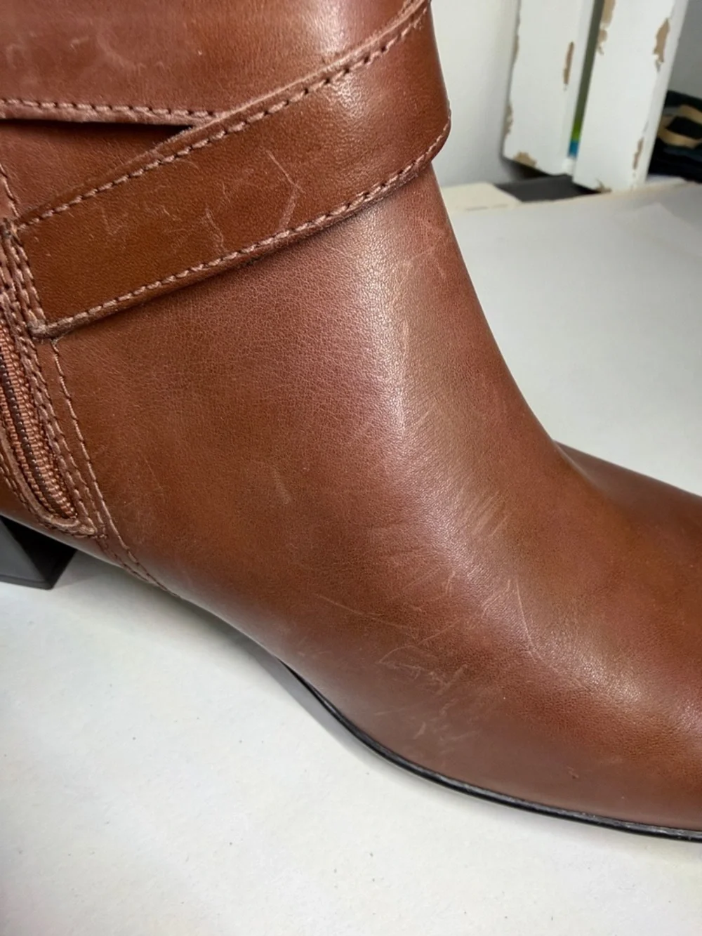 Women's Brown Leather Ankle Boots with Buckle Detail‎